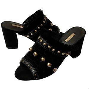 Carvela Kurt Geiger ‘Gander’ Mid Heel  Gold Studded Black Suede Mule Heels 37